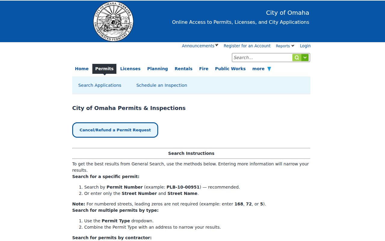 Omaha street directory Accela permit search