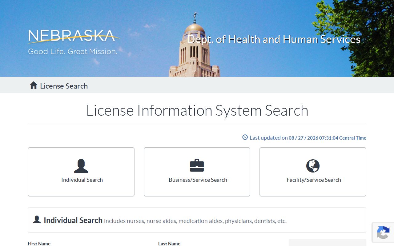 Omaha ZIP code directory Nebraska HHS license search
